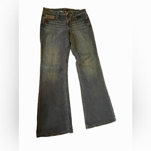 WHITE HOUSE BLACK MARKET DARK WASH SZ 8R FLARE LEG JEANS - EUC